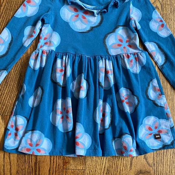 Tea Collection blue floral ruffle collar ballet long sleeve dress, size 2. - Picture 12 of 12